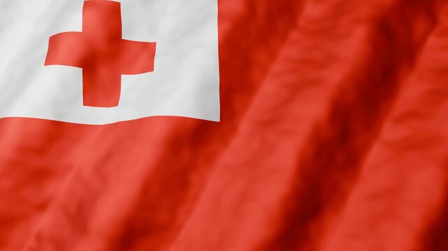 3D animation of Tonga national flag waving in seamless loop. red and white with red plus sign. National independence and patriotic background. 4k motion graphics