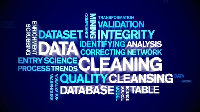 Data Cleaning animated word cloud-text design animation tag kinetic typography seamless loop.