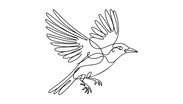 One continuous line illustration of an House sparrow bird , isolated on white background.