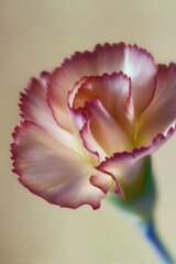 Single Carnation Flower Blooming Against a Soft Yellow Background with Pink Highlights for Floral Marketing and Botanical Advertising Design with Copy Space