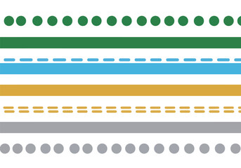 Obraz premium Colorful graphic lines and dots pattern, abstract horizontal stripes, vector design