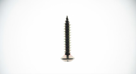 Loose screw standing upright isolated on a pristine white background with soft lighting, showcasing its metallic texture and detailed threading
