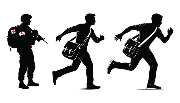Battlefield Medic Silhouette Assisting Fleeing Civilians
