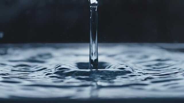 Frozen moment of a water droplet impacting a liquid surface, creating splashes