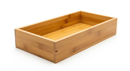 Wooden drawer tray with natural finish isolated on a white background, showcasing smooth edges and a minimalist design