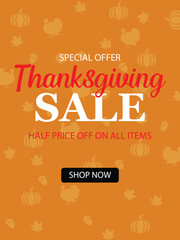Obraz premium Thanksgiving Sale Promotional Banner with Autumn Pattern Background