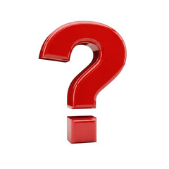 A glossy red three dimensional question mark symbol isolated on transparent background