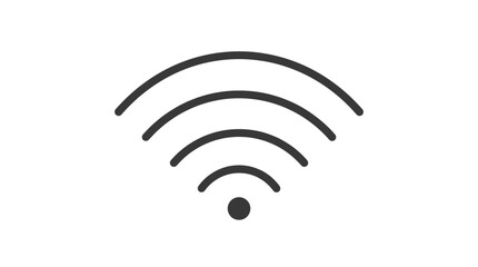 Minimalist Wi-Fi icon in black and white, curved signal lines radiating from central dot, universal symbol of wireless internet connectivity, modern communication, and digital networking.