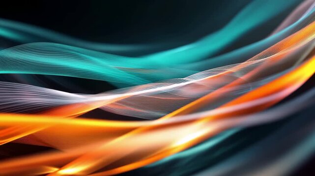 Dynamic lines of light in indigo and orange creating a flowing pattern in an abstract scene