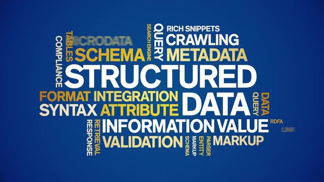 Structured Data animated word cloud-text design animation tag kinetic typography seamless loop.