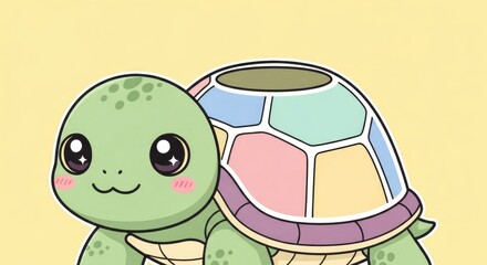 Obraz premium Cute Cartoon Turtle with Colorful Shell.