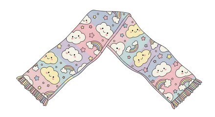 Cute Pastel Rainbow Cloud Scarf for Cozy Comfort.