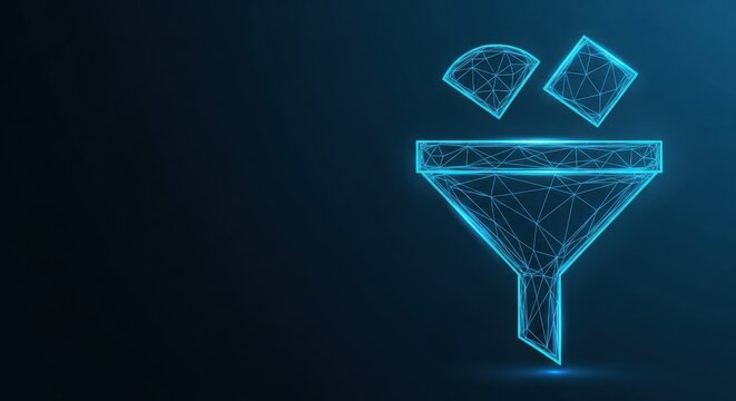 Abstract digital funnel icon representing data filtering and process optimization
