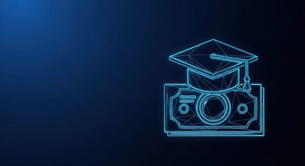 Abstract digital illustration of graduation cap superimposed on banknote representing education financing and financial investment