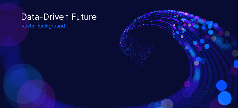 Dynamic luminous particle wave forming a digital surface, symbolizing neural networks, machine learning, data processing, virtual technology, innovation and high tech visualization vector background.