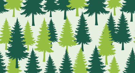 Obraz premium Seamless Pattern of Evergreen Pine Trees in Shades of Green