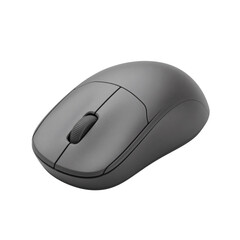 Ergonomic wireless computer mouse angled view. Digital interface isolated.
