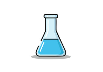 A laboratory flask with blue liquid, symbolizing scientific experiments, research, and chemical analysis in a clean and modern style illustration