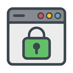 Obraz premium online website page locked safety security private flat color vector illustration template design