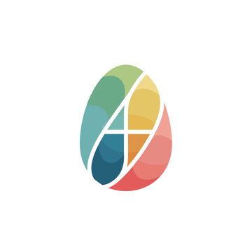 Colorful vector egg shaped logo design with four section graphic