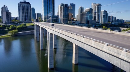 Obraz premium Modern Urban Landscape with Skyline, Bridge and Water Reflection in a Flourishing Cityscape at Daytime