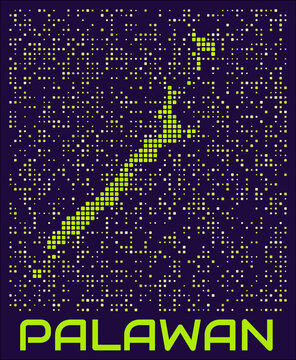 Palawan dots map. Philippines. Digital style shape of the island. Palawan map and title lime colored square dots with round corners. Awesome Vector Illustration.