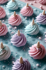 Pastel Meringue Kisses on Blue Surface