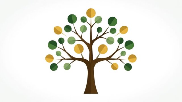 Stylized Tree Illustration with Green and Gold Leaves for Nature-Themed Designs.