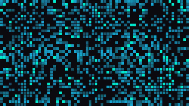 Abstract neon cyan pixel square mosaic vector background for digital design