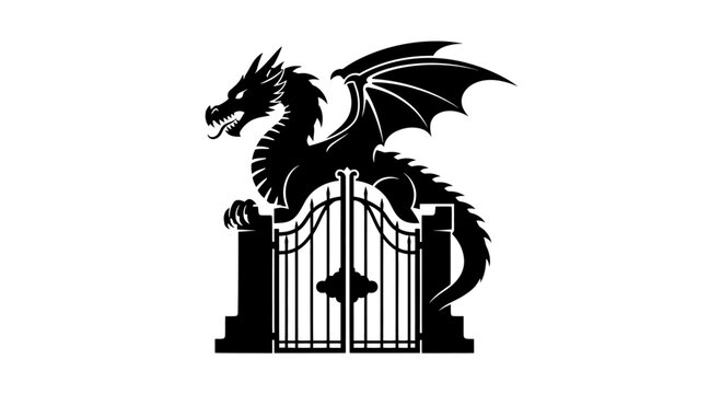 Black Dragon Guarding Ornate Gate