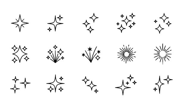 set of black silhouettes of musical notes Sparkle Star Outline Icons Shine Twinkle Symbol Vector Set