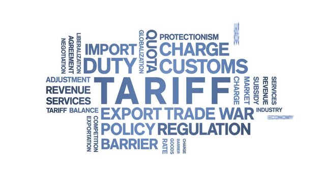 Tariff animated word cloud-text design animation tag kinetic typography seamless loop.