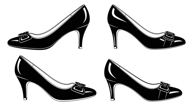 Elegant Black Patent Leather High Heels with Buckle Detail - Set of Four