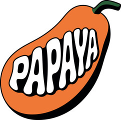 Obraz premium Bright and playful cartoon depiction of a papaya fruit with bold lettering