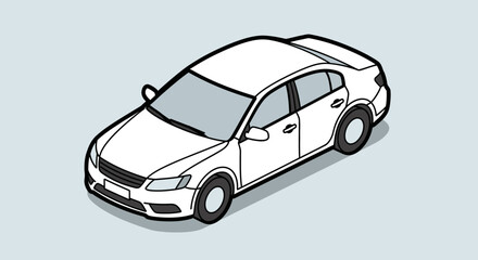 Fototapeta premium Isometric white sedan car illustration isolated on light blue background