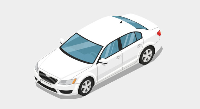 Isometric white sedan car illustration isolated on a white background