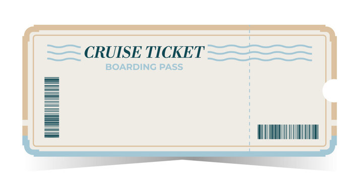 Cruise ticket template with barcode. Boarding pass ticket design for sea travel, summer vacation and nautical voyage. Vector illustration