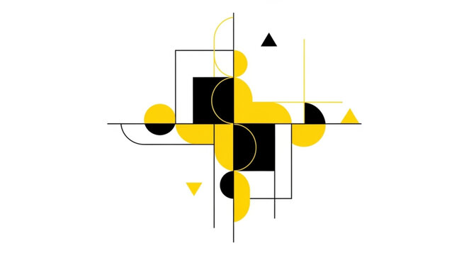 Abstract geometric composition with yellow and black shapes.
