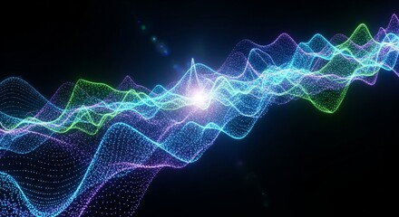 Fototapeta premium Iridescent Liquid Data Stream: Abstract Flowing Particles Representing AI and Digital Information in a Dark Ethereal Void