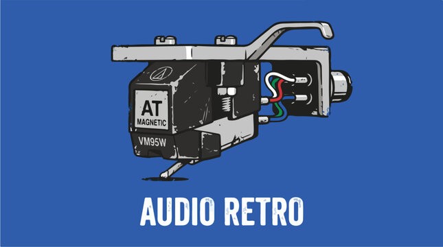 Audio Retro Turntable Cartridge Stylus Illustration.