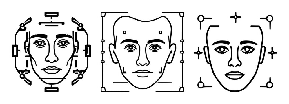 Facial recognition scan set with professional UI icon featuring biometric security, face scanning, technology with artificial intelligence and data authentication