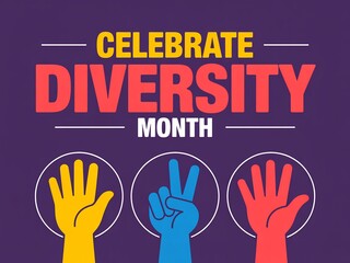 Obraz premium Celebrate diversity month with colorful hand signs on purple background