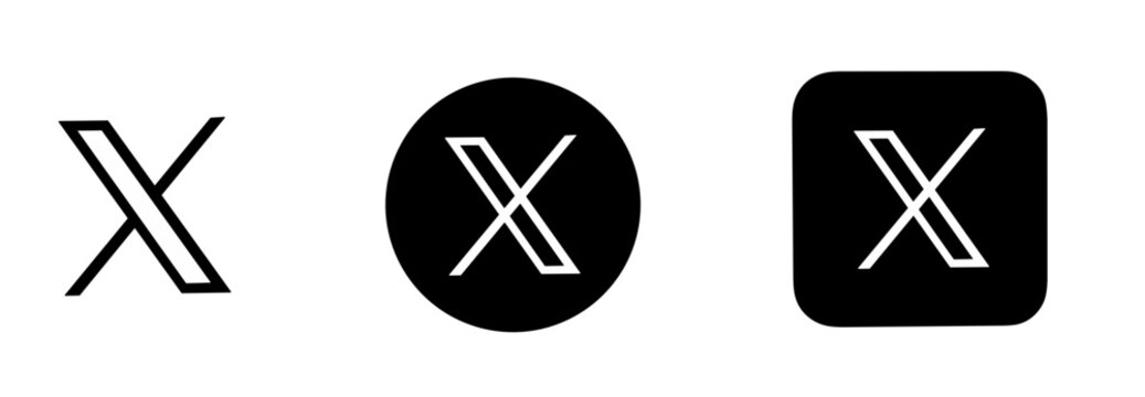 x logo social media icons set in minimalist black and white style including transparent round and square button shapes. Vector illustration of x icon set