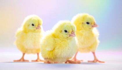 Fototapeta premium Chicks trio, fluffy innocence, spring vitality