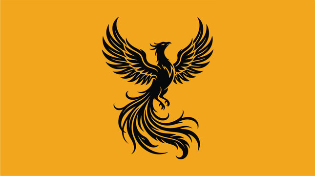 Black Phoenix Bird Icon Graphic.