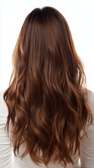 Obraz premium A woman's healthy long wavy auburn hair seen from the back in a studio portrait.