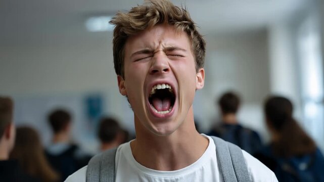 Young Man Screaming in Frustration, Expressing Anger and Stress