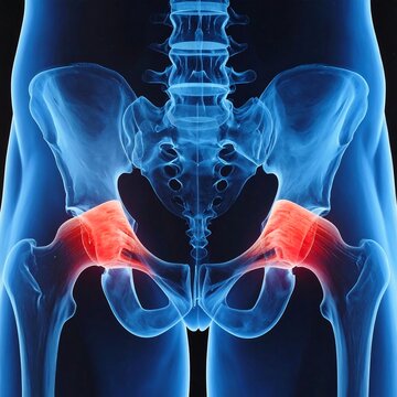 A medical image of a human pelvis with highlighted areas