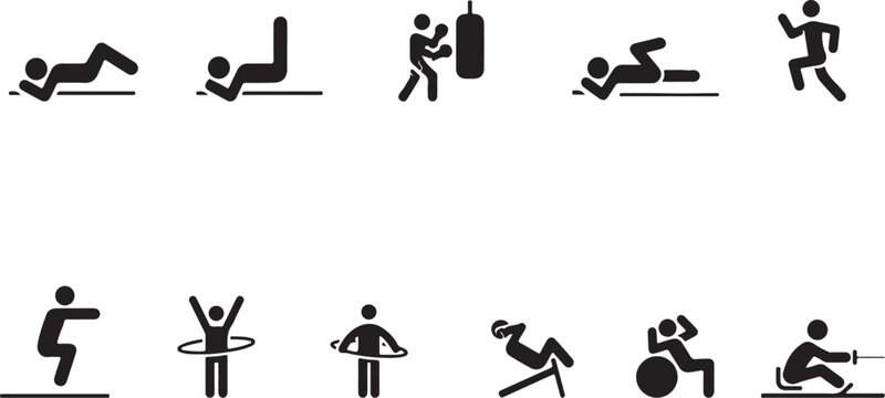 Vector illustration set of man and woman silhouettes, including a man holding a sword, designed as simple icon symbols and elements for sign and design use