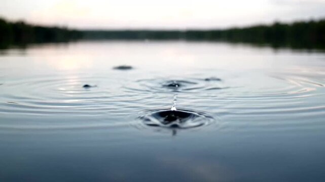A captivating image of a water droplet creating ripples on a serene water surface, reflecting the surrounding environment